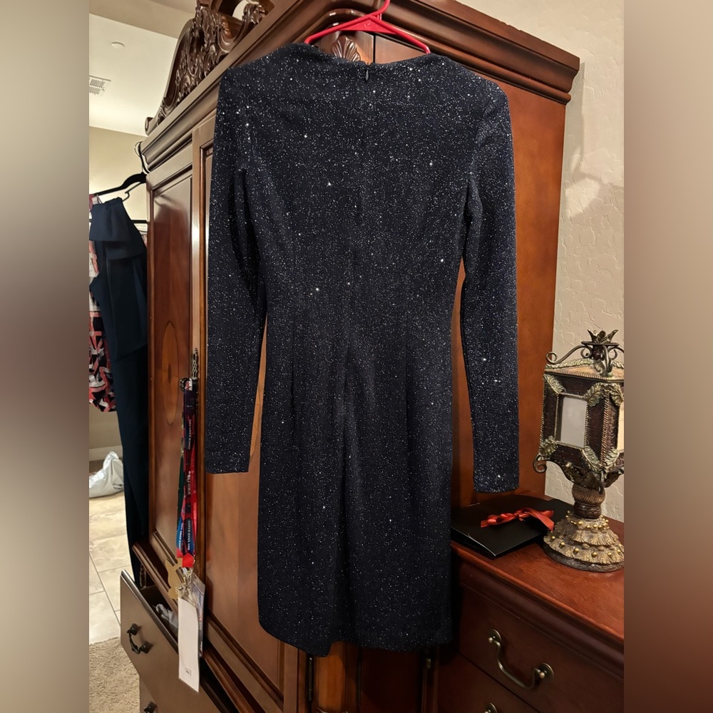 Vince Camuto Navy Glitter Long-Sleeve Cocktail Dress